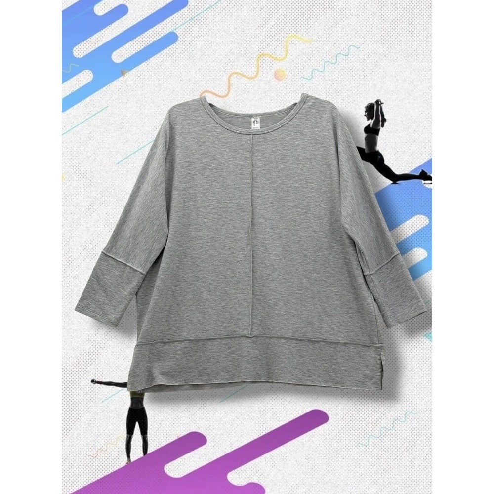 Spanx Grey Dolman 3/4 Sleeve Exposed Seam Sweatshirt Top Large